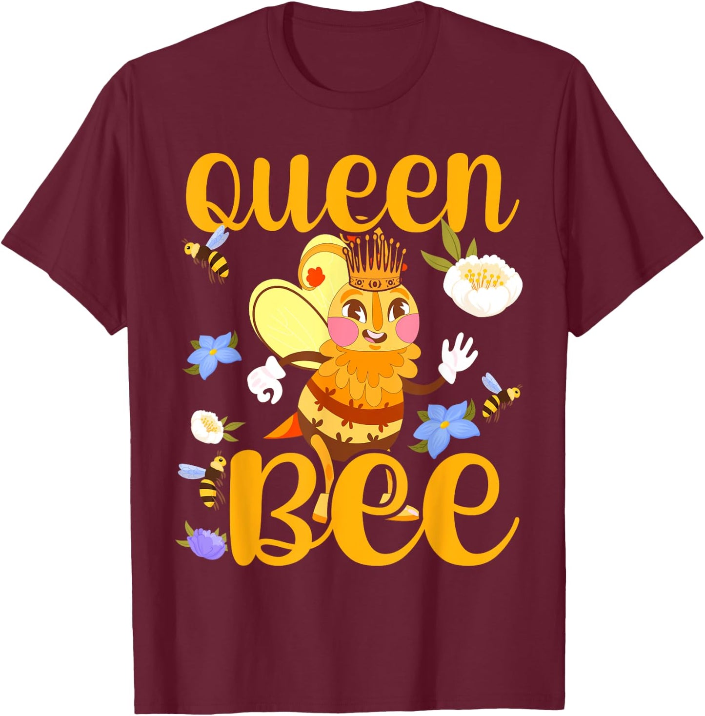 Queen Bee Crown Women Girls Mom Wife Daughter Honeybee T-Shirt - T-Shirt | Maroon