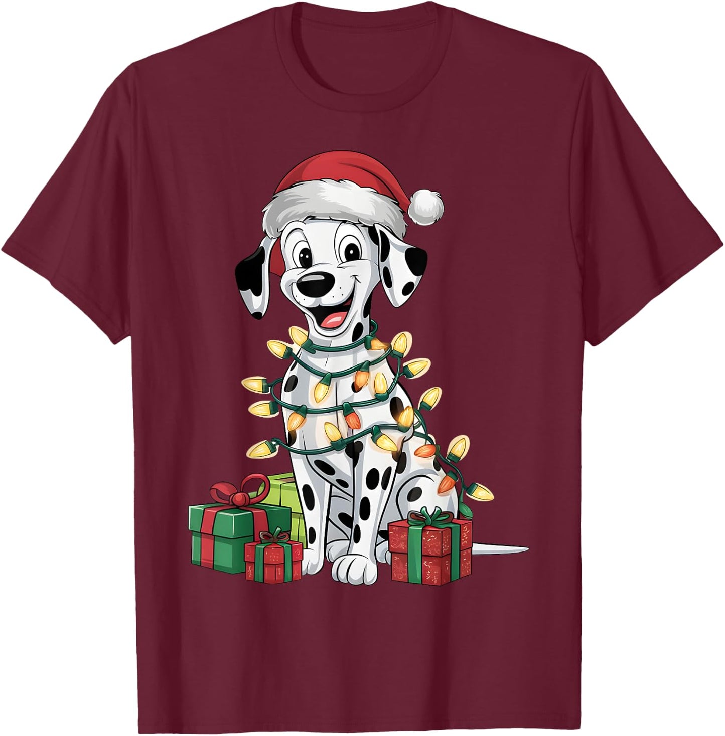 Dalmatian Xmas Lighting Santa Hat Dalmatian Dog Christmas Men Women Kids T-Shirt - T-Shirt | Maroon