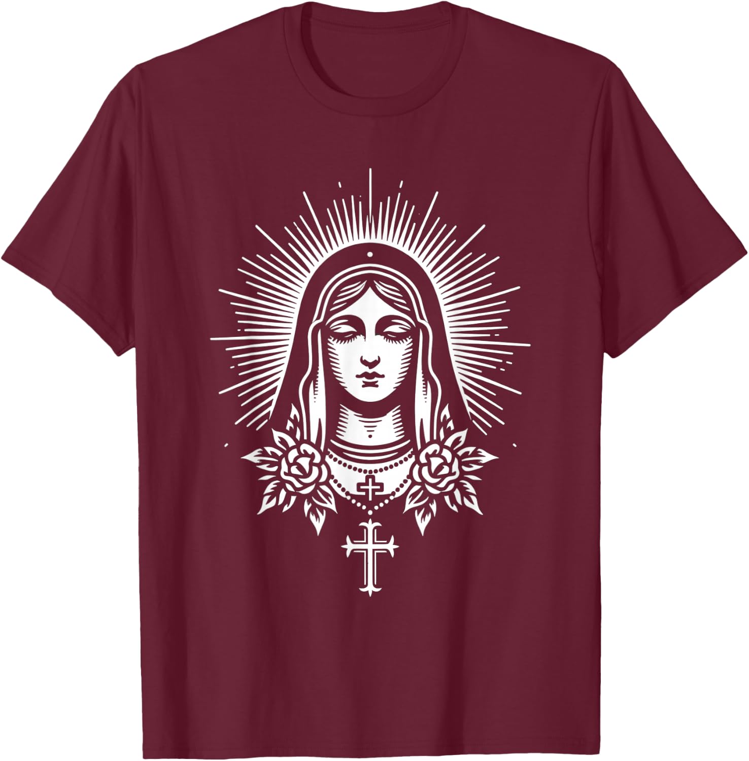 Mother Mary Mama Mary Traditional Tattoo Artist Inked T-Shirt - T-Shirt | Maroon