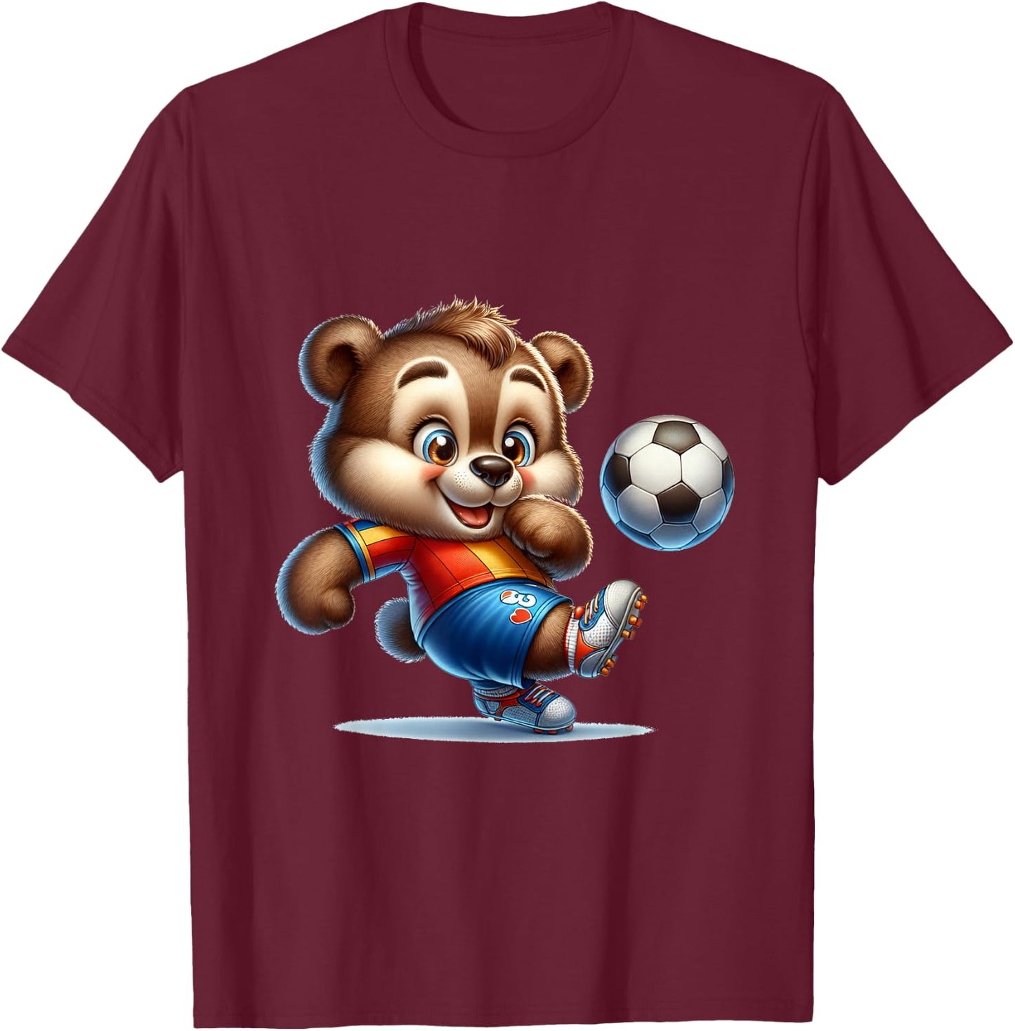 Cute Soccer Player Bear T-Shirt - T-Shirt | Maroon