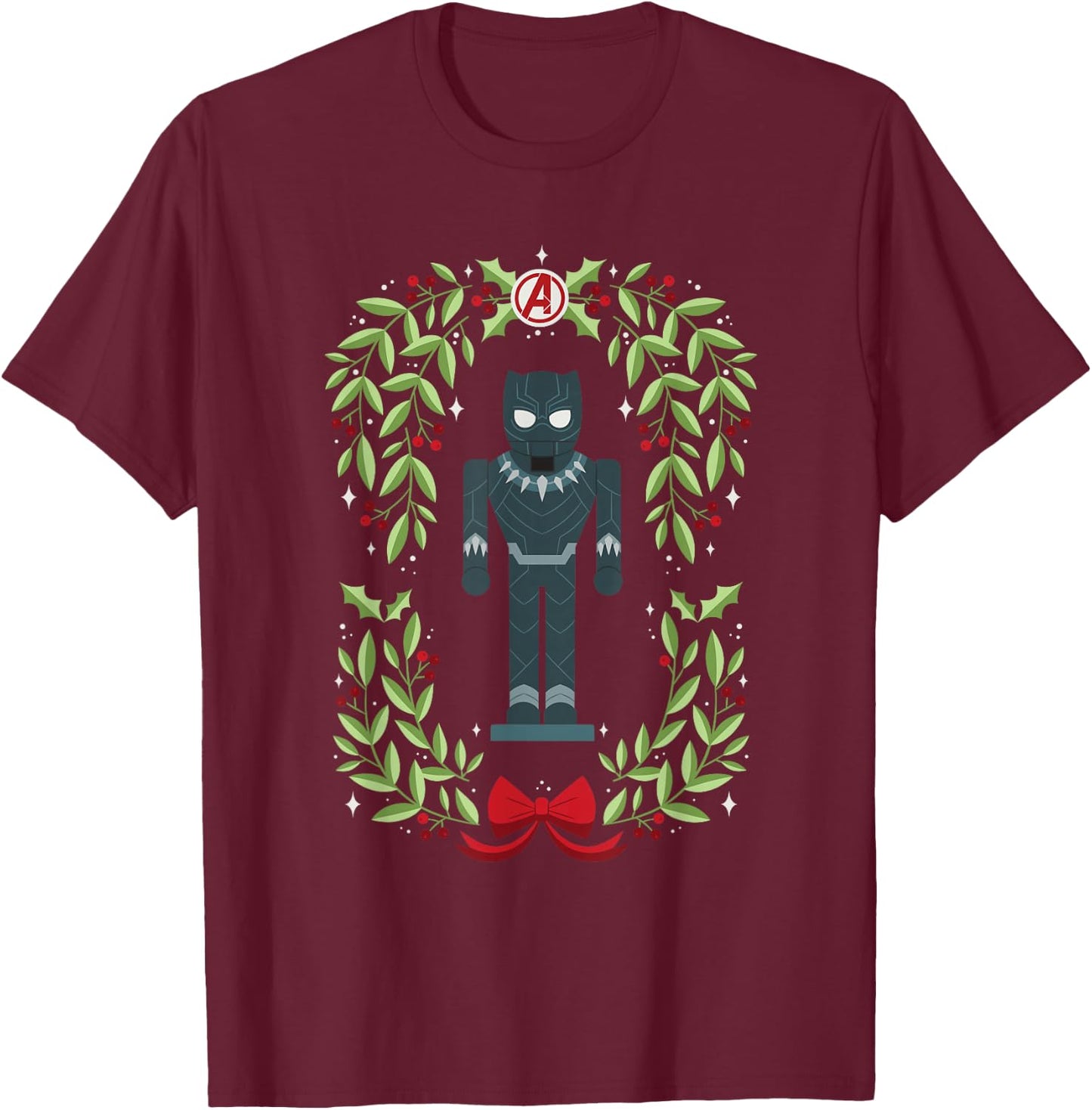 Marvel Holiday Christmas Avengers Black Panther Nutcracker T-Shirt - T-Shirt | Maroon