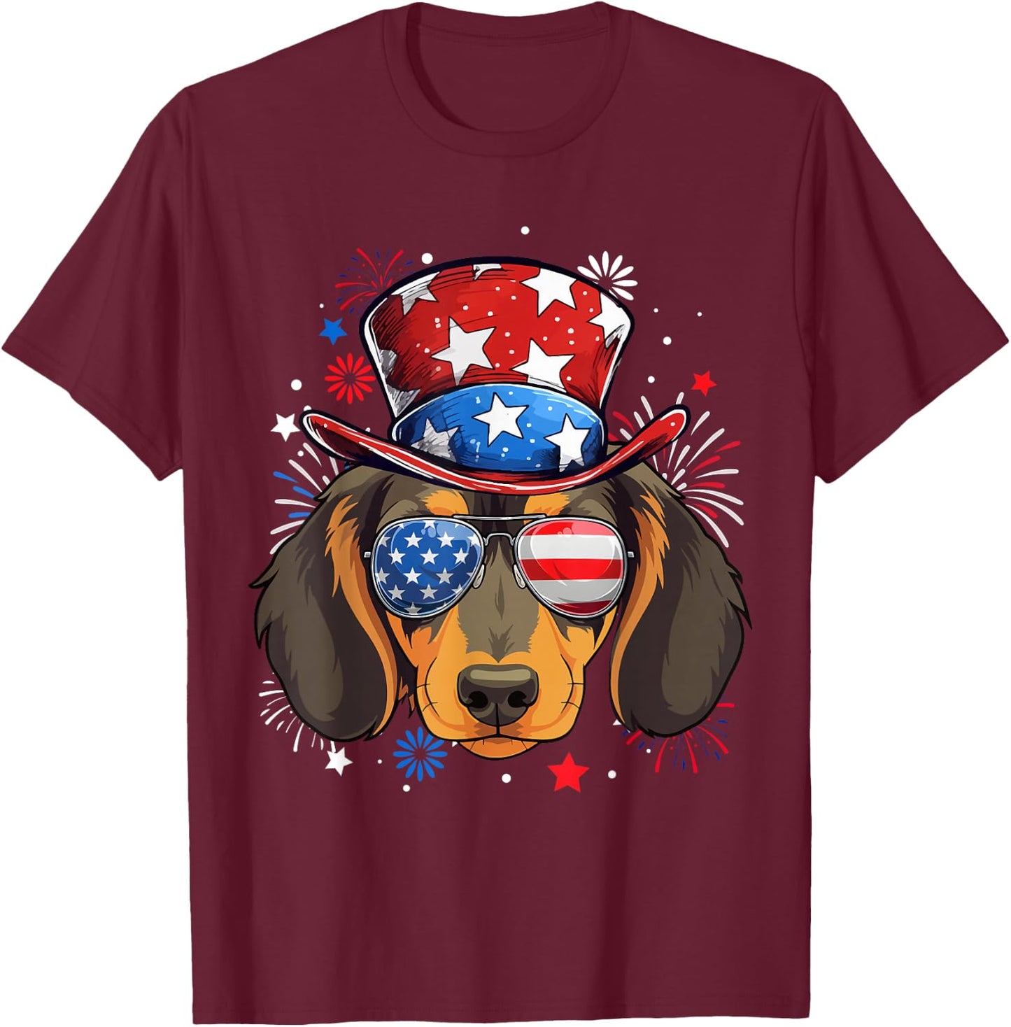 Dachshund Patriotic USA Flag 4th Of July Dog Lover T-Shirt - T-Shirt | Maroon