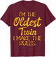 Oldest Twin Shirt Birthday Sibling Funny Twins Matching T-Shirt - T-Shirt | Maroon