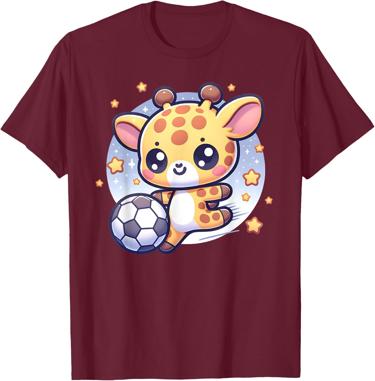 Giraffe Soccer Player Kicking Soccer Ball Cute Girls Graphic T-Shirt - T-Shirt | Maroon
