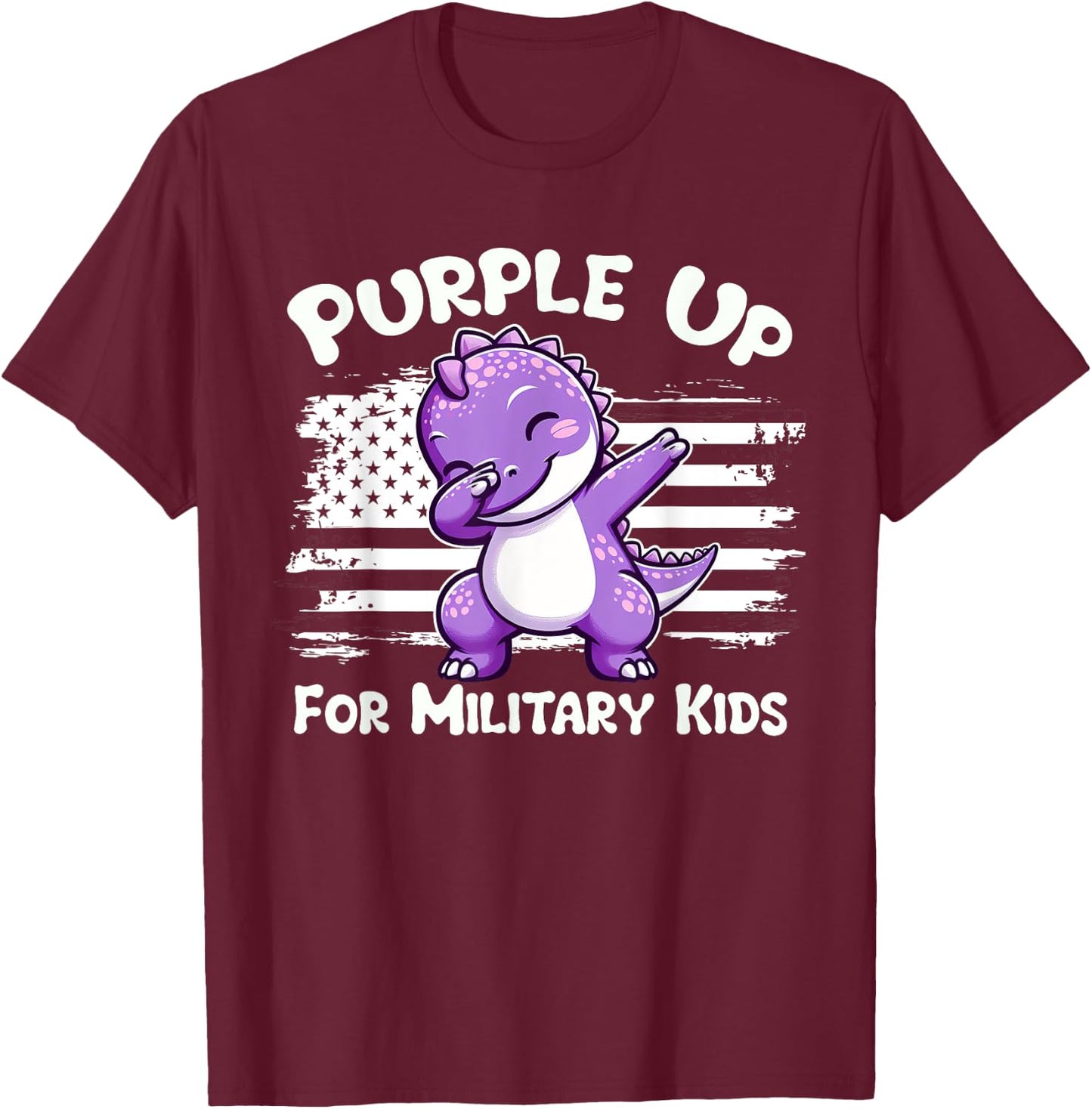 Dabbing Dinosaur Purple Up for Military Kids Military Child T-Shirt - T-Shirt | Maroon