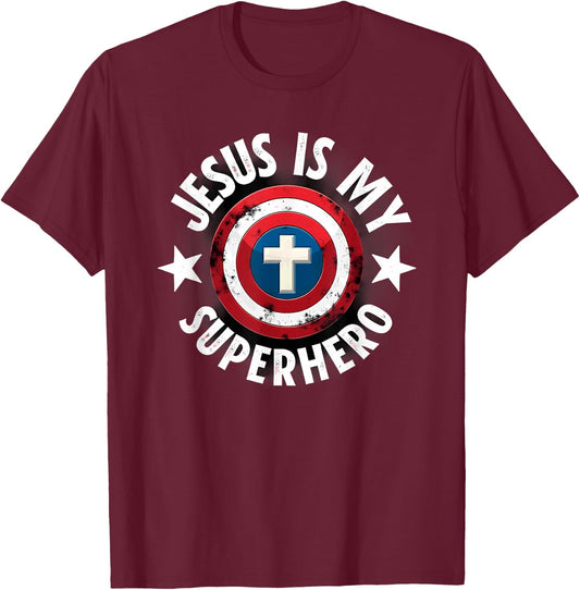 Jesus is My Superhero Christian T-Shirt - T-Shirt | Maroon