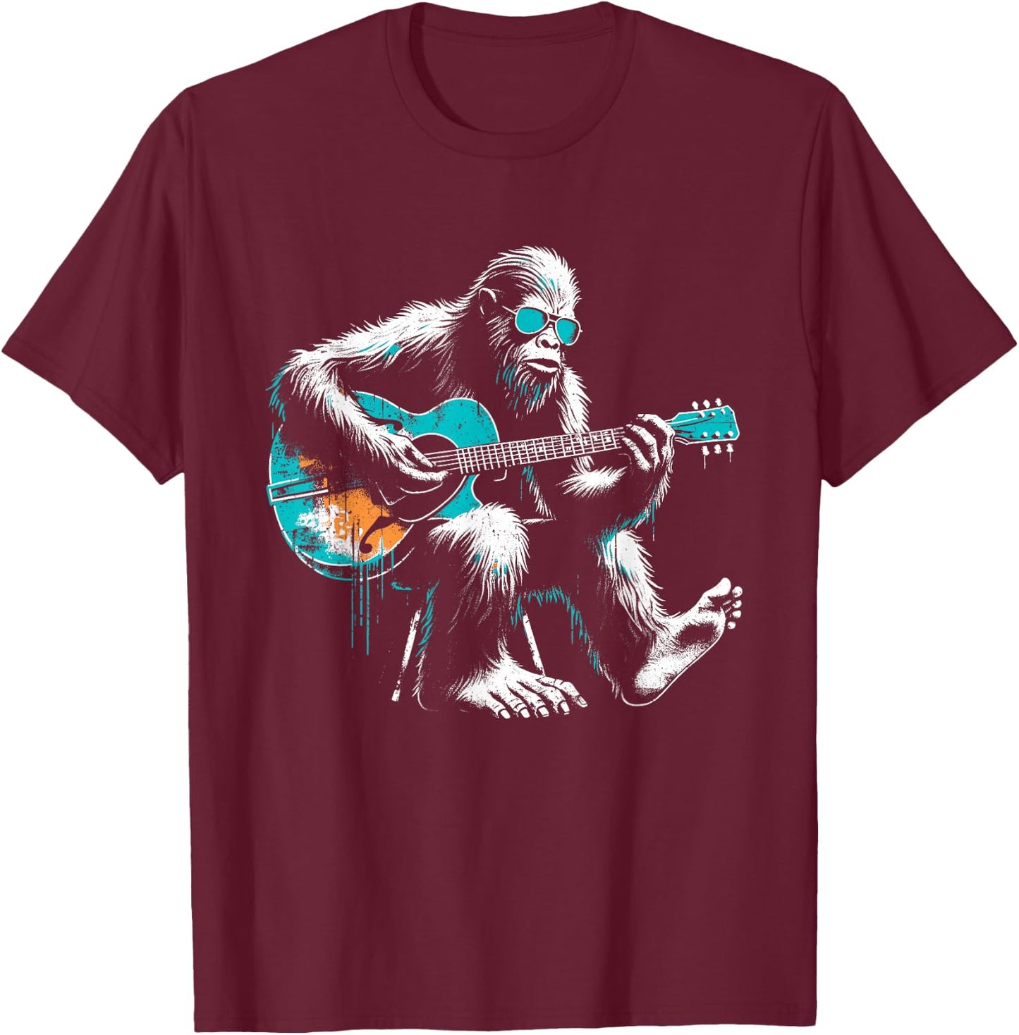 Bigfoot Guitarist - Funny Guitar Music Sasquatch Lover T-Shirt - T-Shirt | Maroon