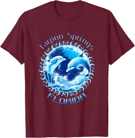 Cute Ocean Dolphin Lovers Tarpon Springs Florida Vacation T-Shirt - T-Shirt | Maroon