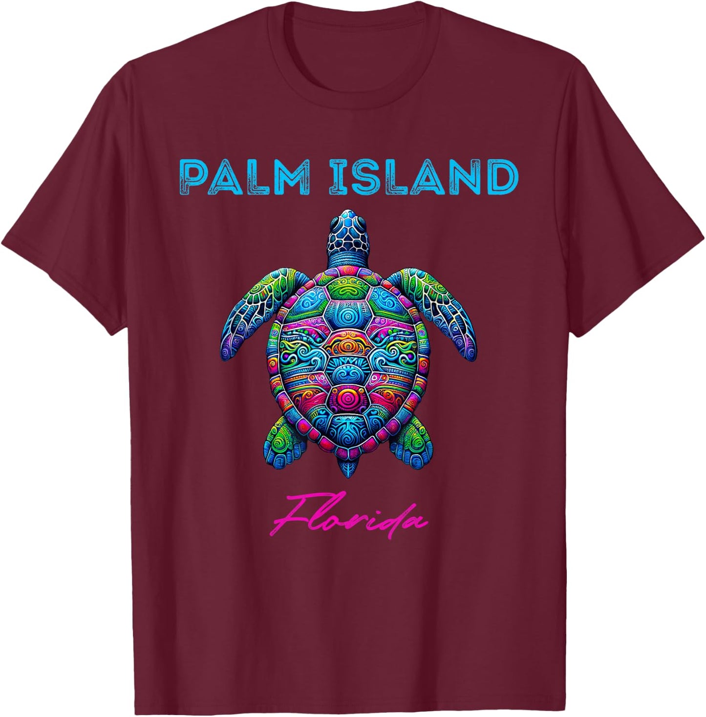 Palm Island Florida Tribal Beach Sea Turtle T-Shirt - T-Shirt | Maroon