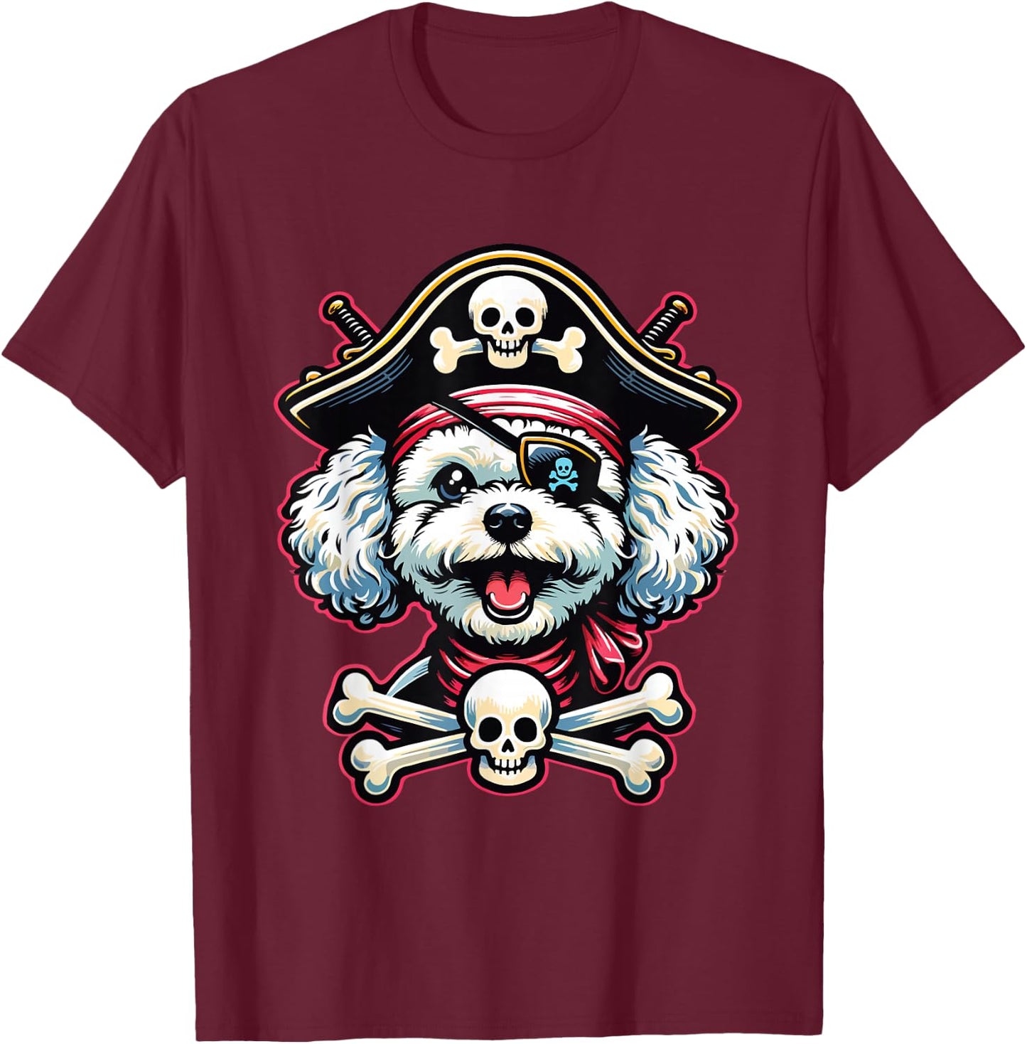 Maltese Poodle Sea Dog Pirate Dog Funny Captain Halloween T-Shirt - T-Shirt | Maroon