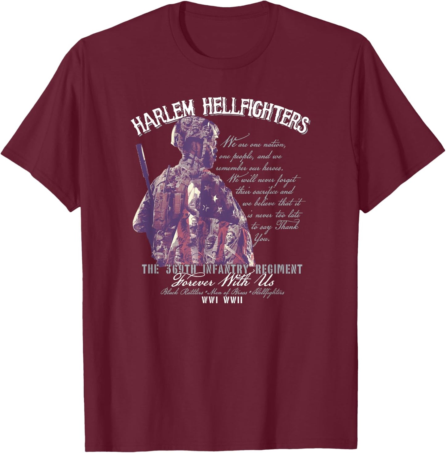 Harlem Hellfighters Soldiers Vintage Black Military History T-Shirt - T-Shirt | Maroon