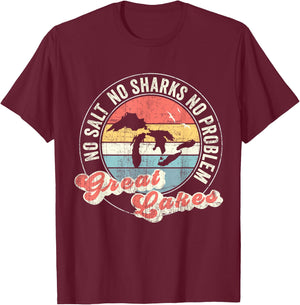 Vintage Great Lakes No Salt, No Sharks, No Problem T-Shirt - T-Shirt | Maroon