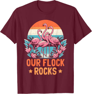 Our Flock Rocks Flamingos Lover Family Vacation Group T-Shirt - T-Shirt | Maroon