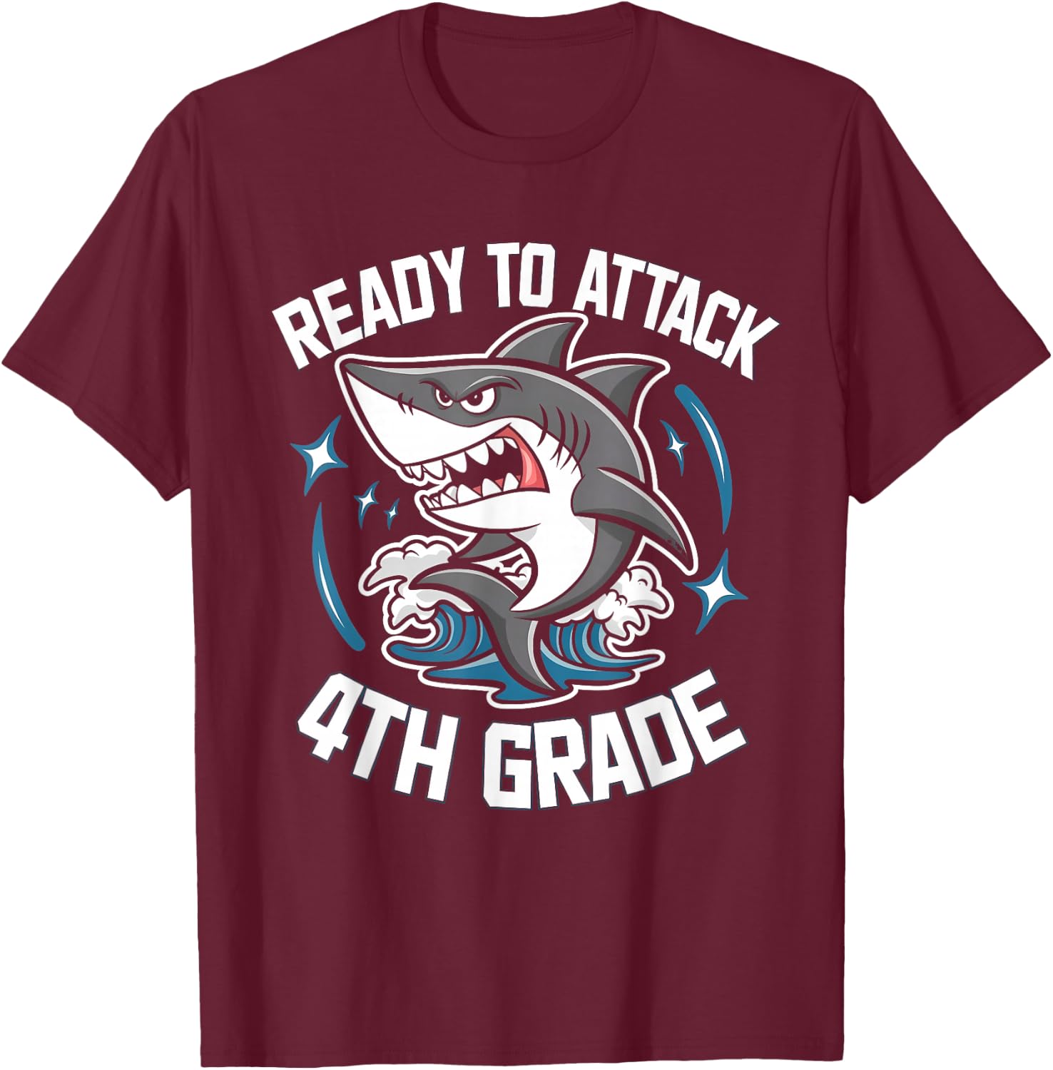 Ready To Attack 4th Grade Shark Funny Back To School Boys T-Shirt - T-Shirt | Maroon
