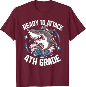 Ready To Attack 4th Grade Shark Funny Back To School Boys T-Shirt - T-Shirt | Maroon