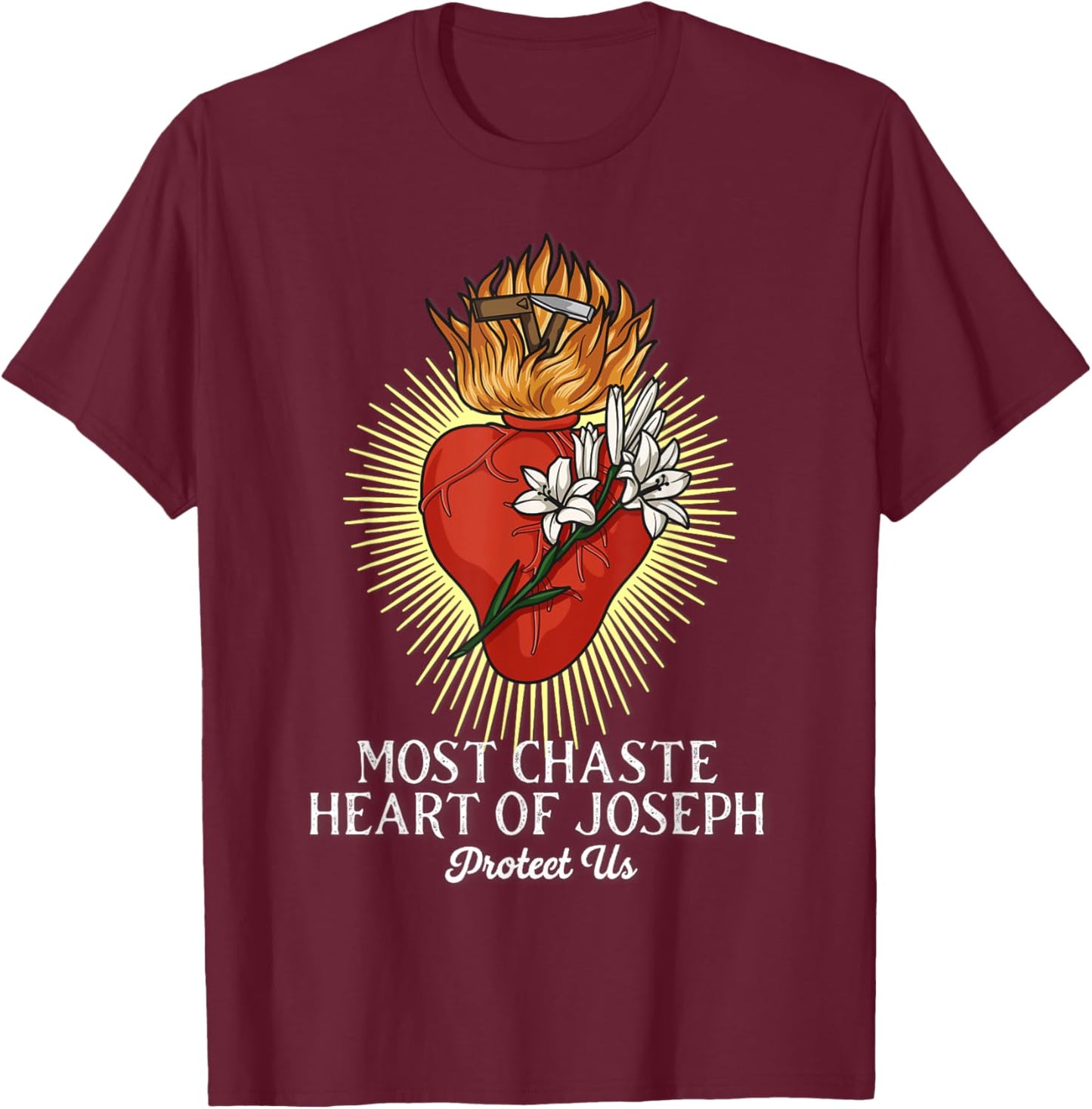 The Most Chaste Heart of Saint Joseph Traditional Catholic T-Shirt - T-Shirt | Maroon