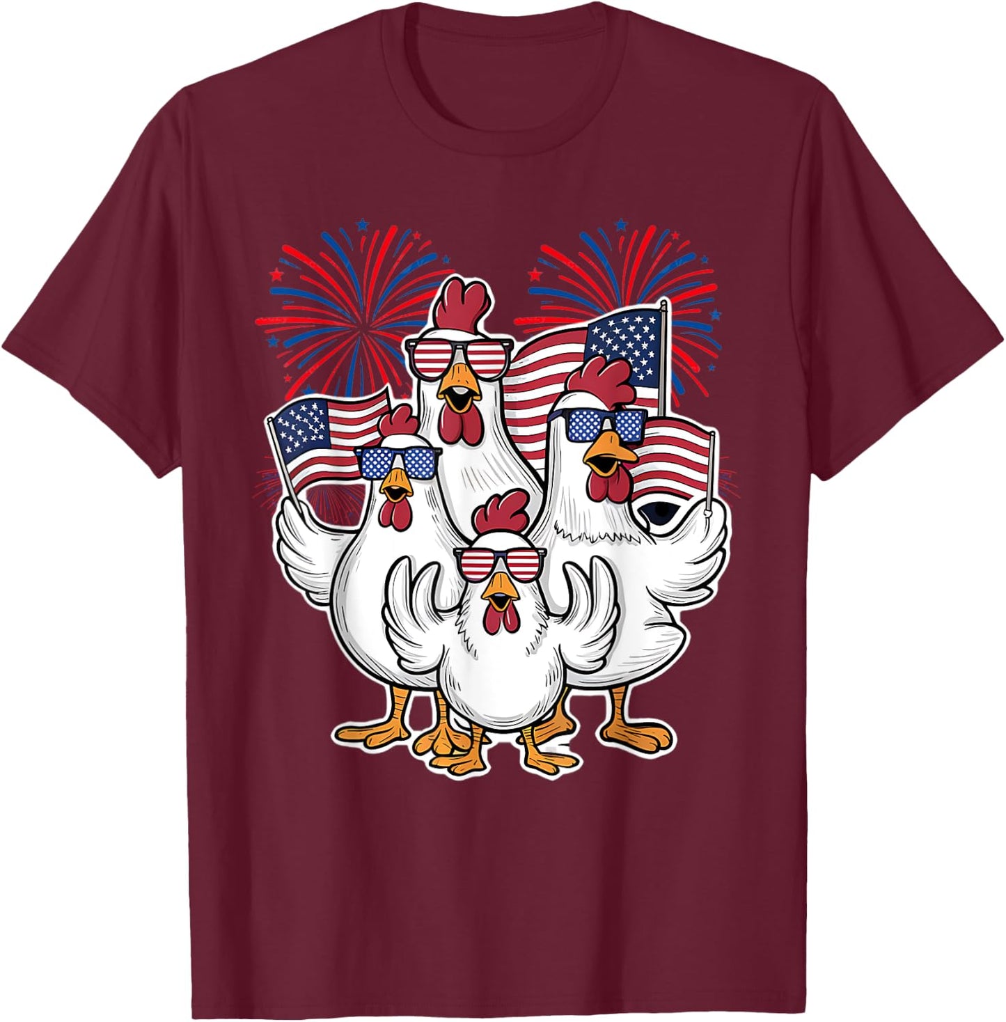 Chicken Fourth of July Patriotic USA Flag 4th July Chicken T-Shirt - T-Shirt | Maroon