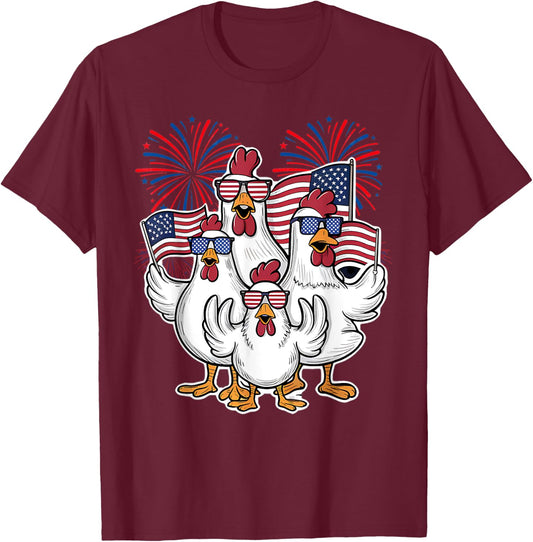 Chicken Fourth of July Patriotic USA Flag 4th July Chicken T-Shirt - T-Shirt | Maroon