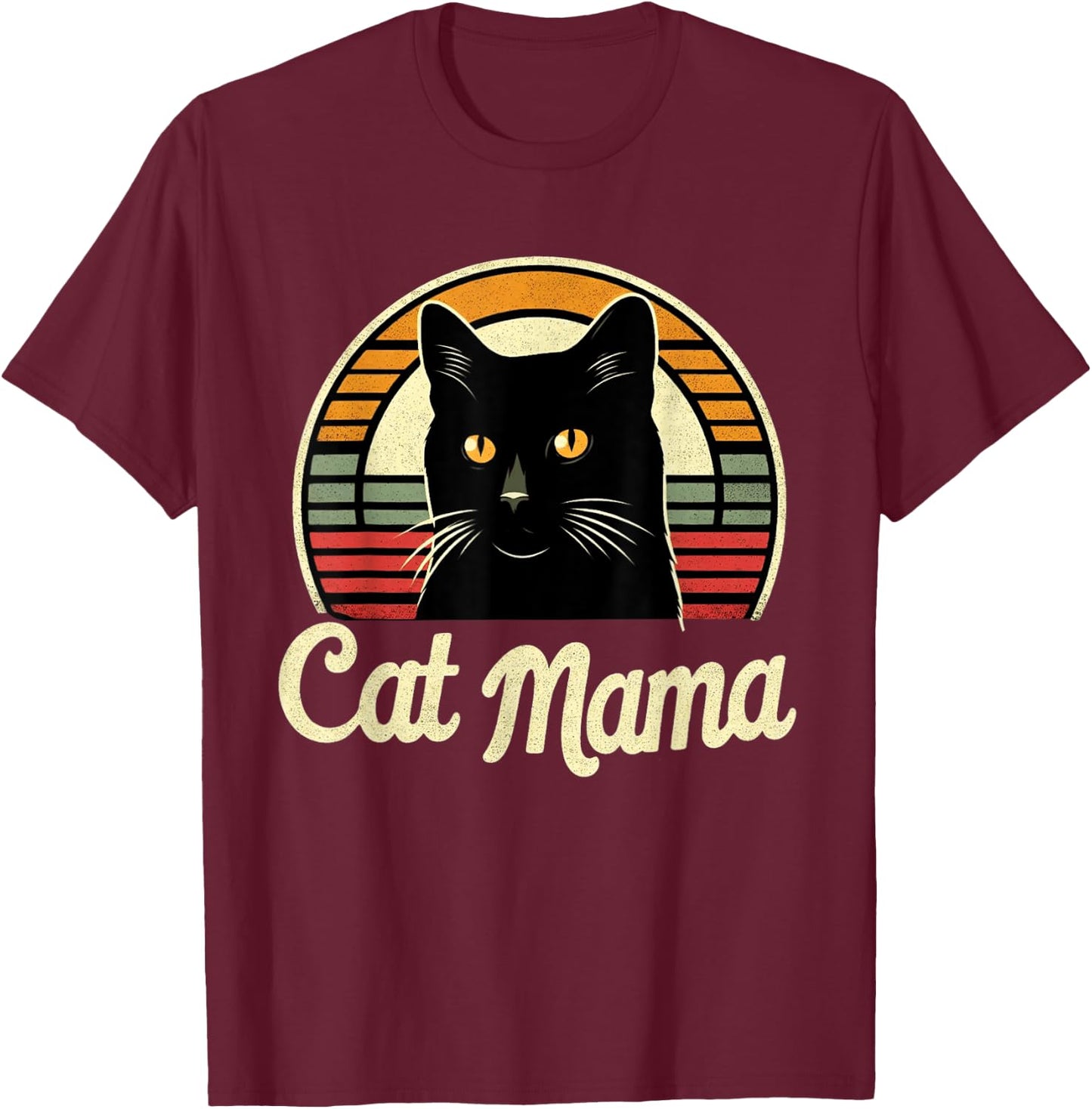 Cat Mama Cool Black Cat Mother's Day Retro Cat Mom T-Shirt - T-Shirt | Maroon