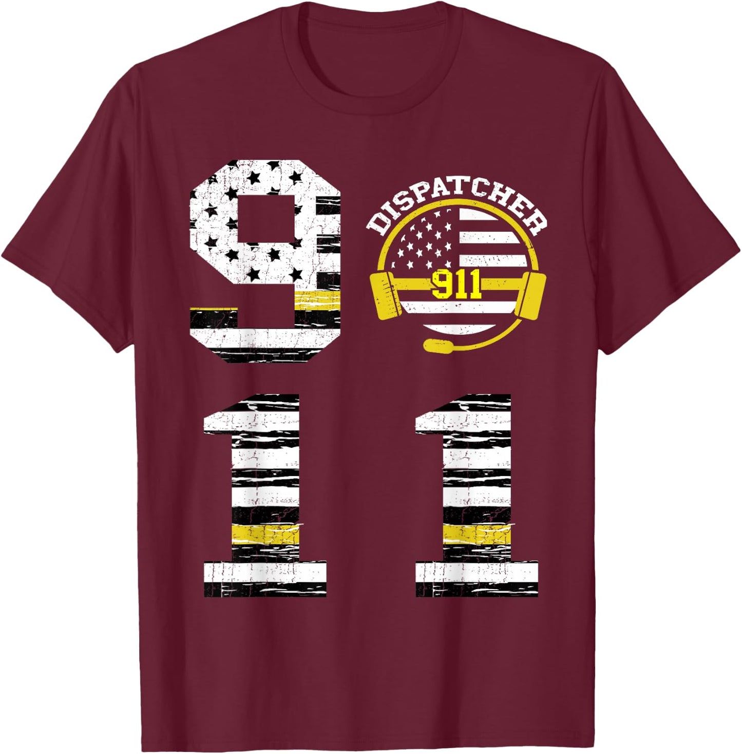 911 Dispatcher Operator Thin Yellow Line Love Dispatch T-Shirt - T-Shirt | Maroon