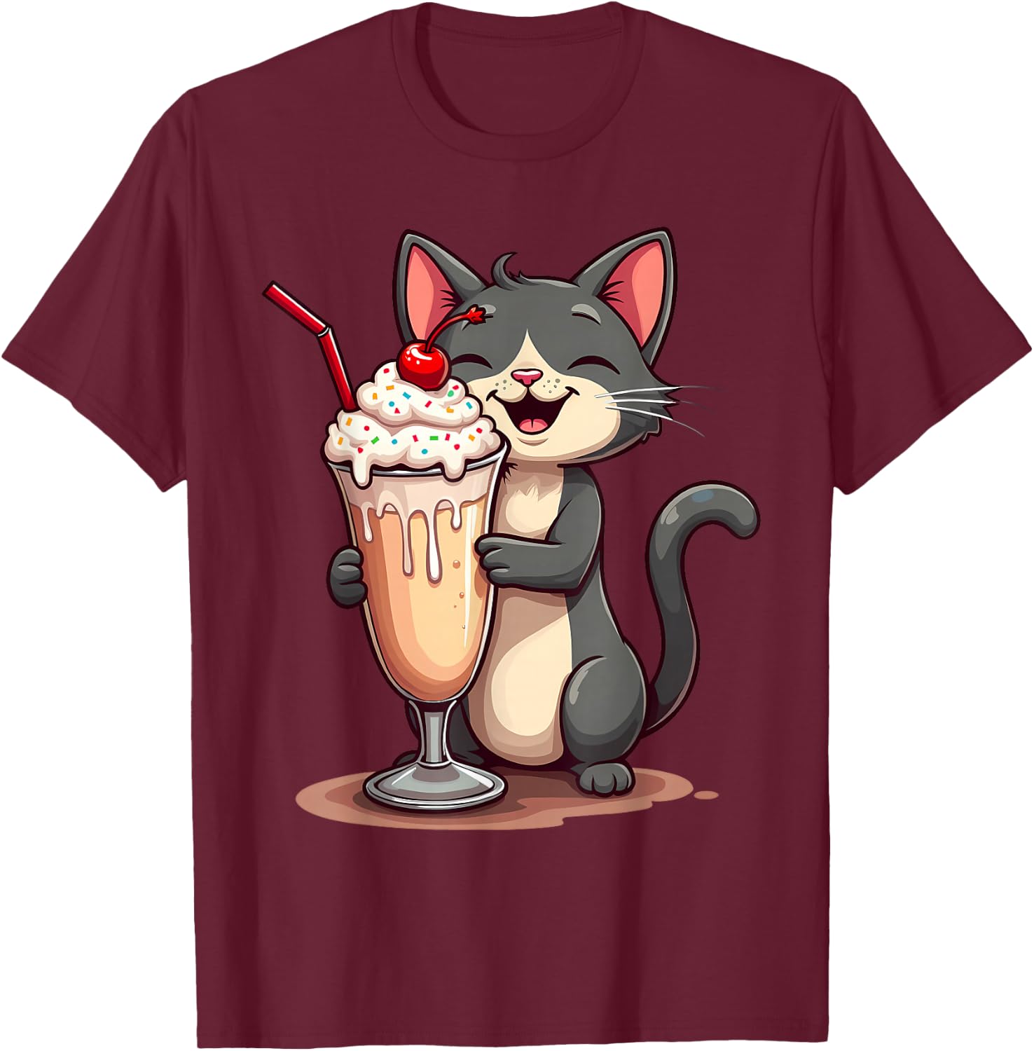 Kawaii Cat Shirt Milkshake Cute Kawaii Teen Kids Girls Women T-Shirt - T-Shirt | Maroon