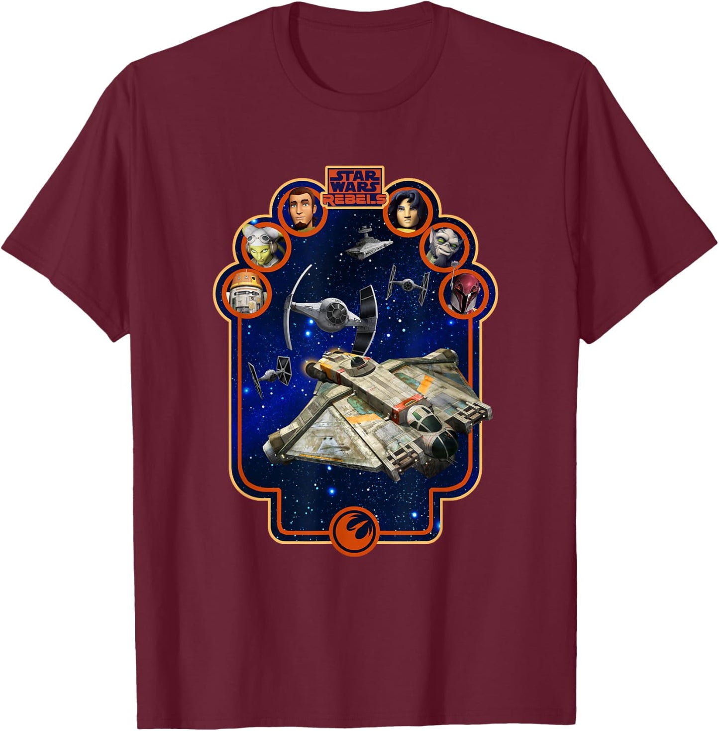 Star Wars Rebels TIE Fighters Chasing Ghost Ship Poster T-Shirt - T-Shirt | Maroon