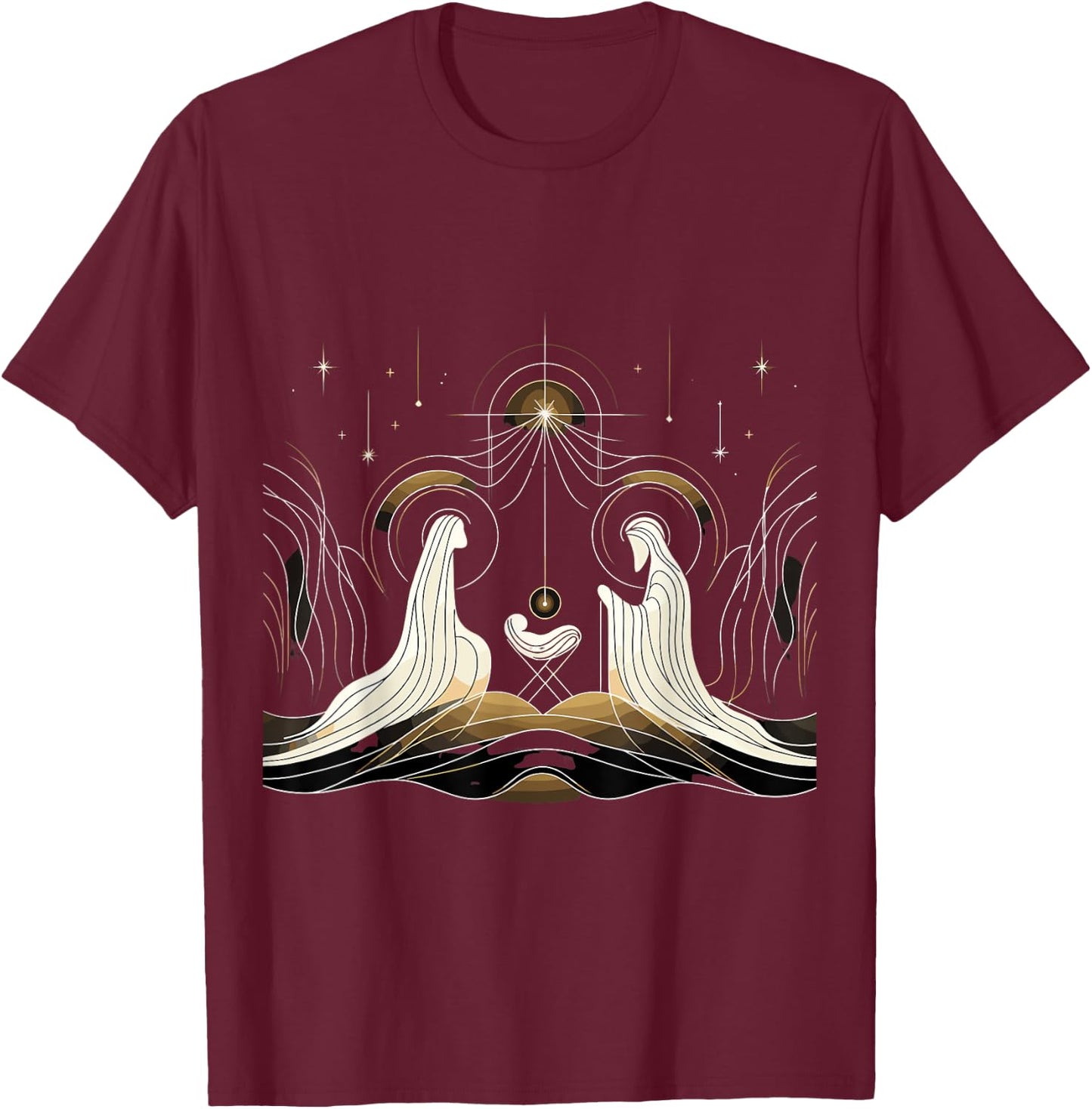 Minimalist Nativity Scene - Christmas Art T-Shirt - T-Shirt | Maroon