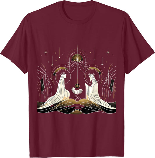 Minimalist Nativity Scene - Christmas Art T-Shirt - T-Shirt | Maroon