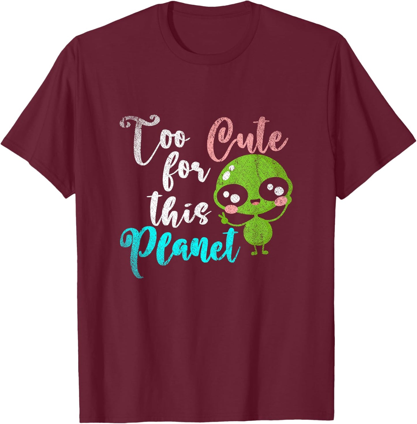 Funny UFO Women Girls Kids Gift Cute Alien T-Shirt - T-Shirt | Maroon