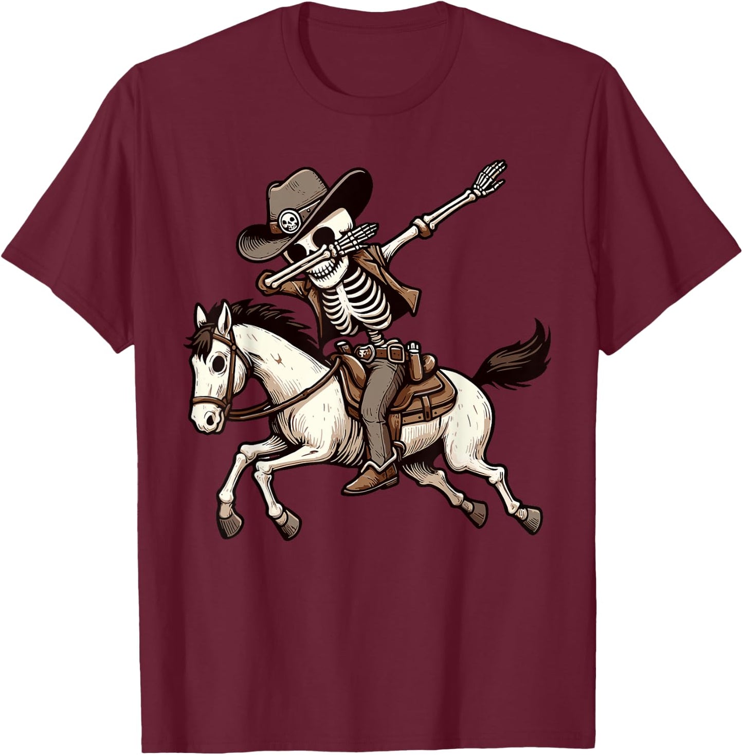 Dabbing Skeleton Cowboy Halloween Costume Kids Boys Men Dab T-Shirt - T-Shirt | Maroon