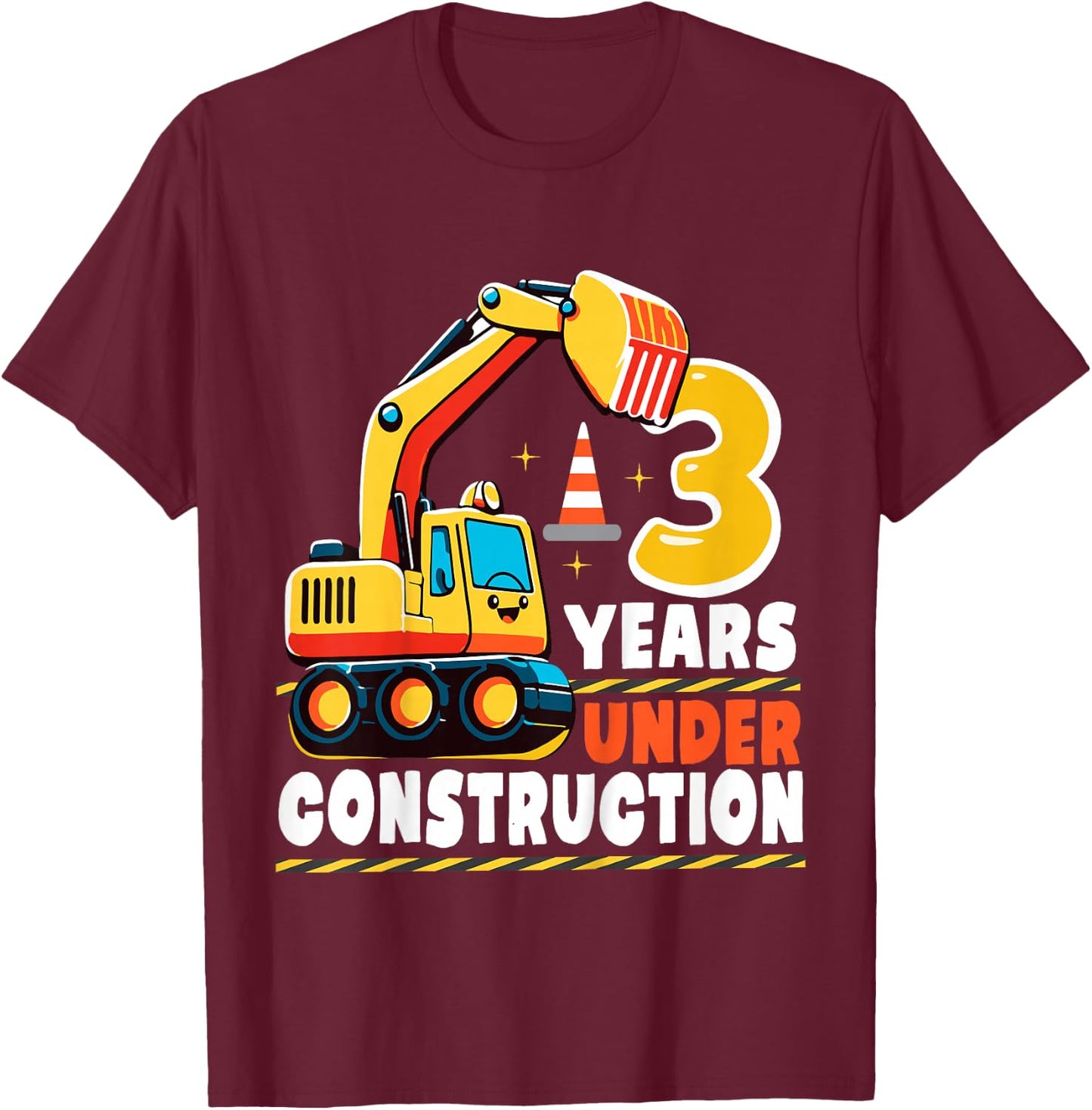 Kids 3 Years Under Construction Boy Three Year Old 3rd Birthday T-Shirt - T-Shirt | Maroon