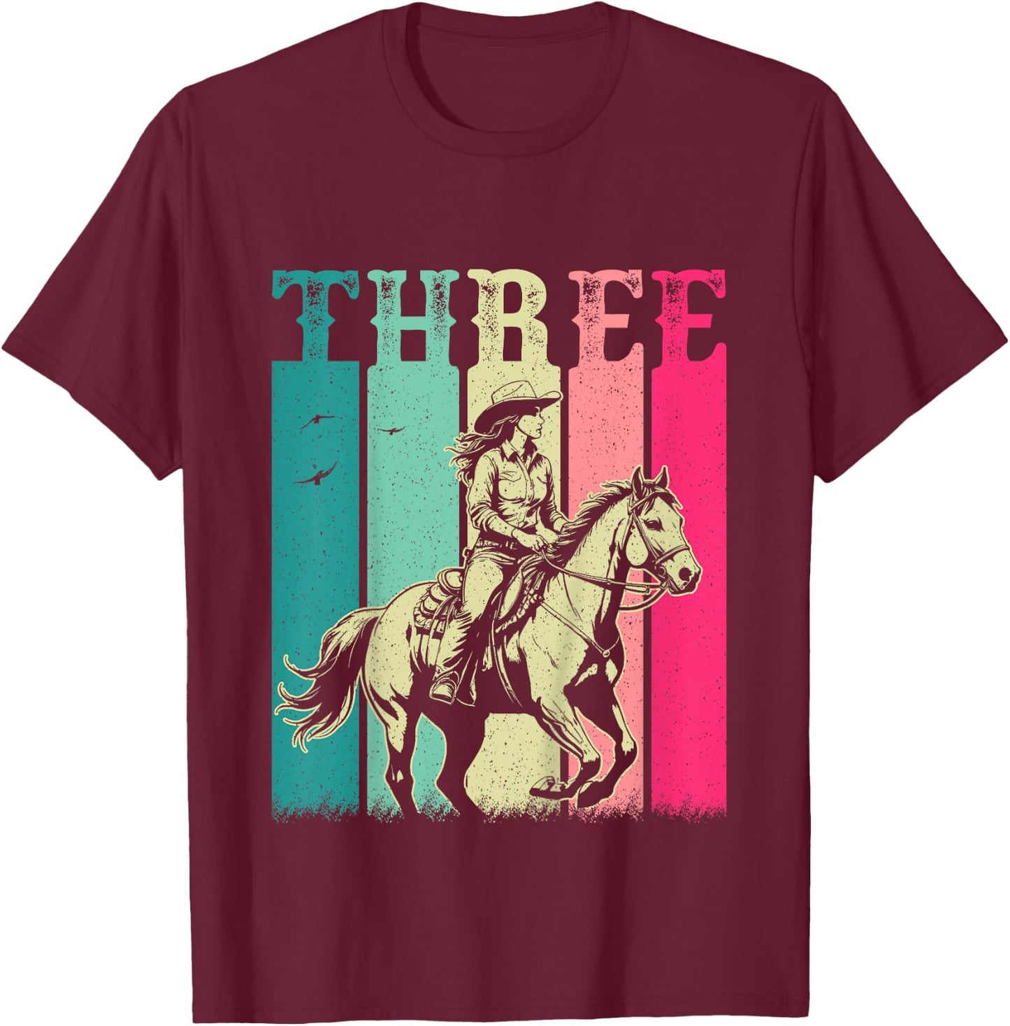 3rd Birthday Cowgirl Girls 3 Year Old Rodeo Horse Vintage T-Shirt - T-Shirt | Maroon