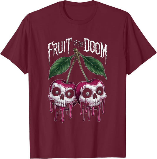 Unique Halloween Cherries Skull Fruit Of The Doom Goth Lover T-Shirt - T-Shirt | Maroon