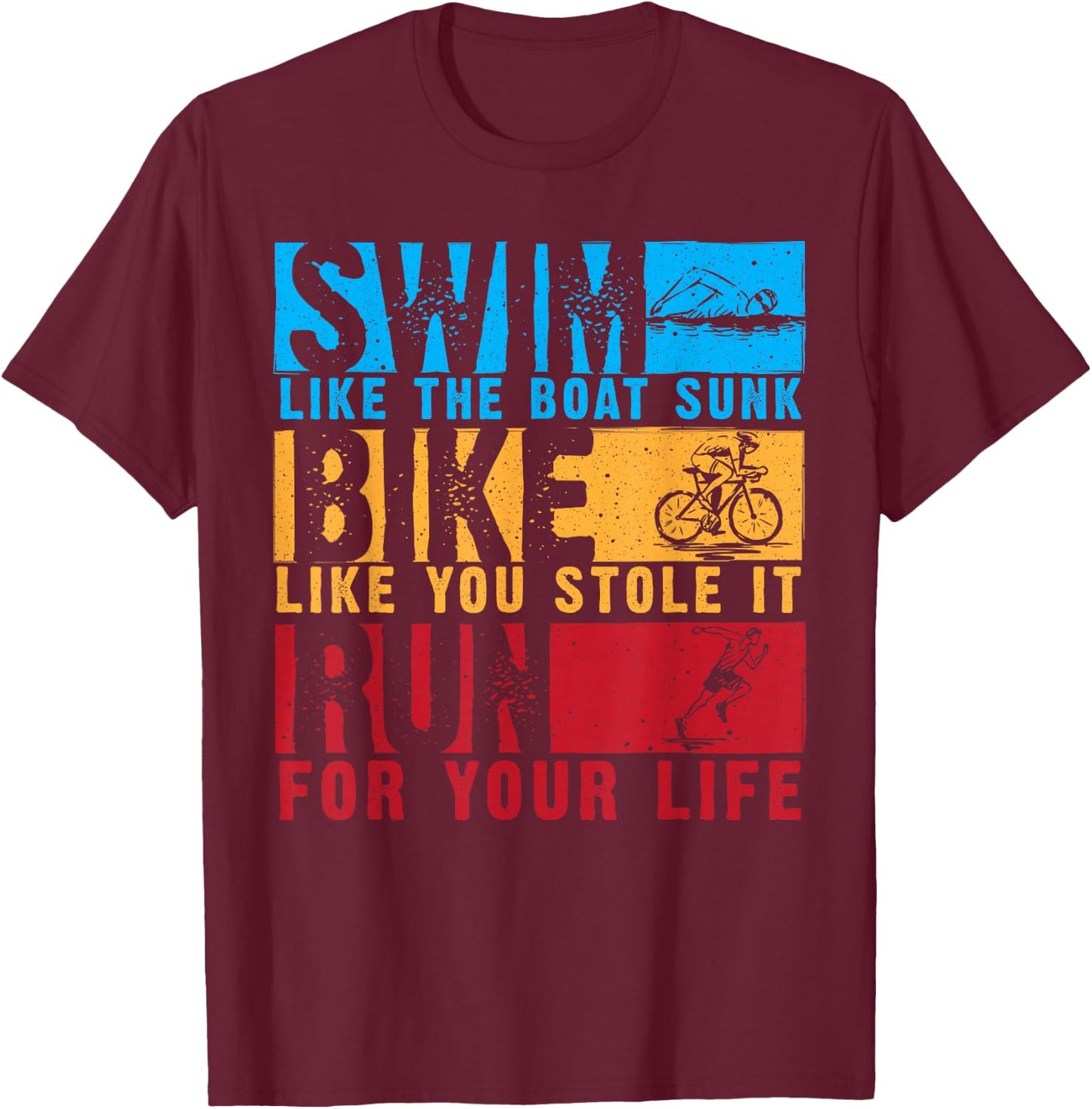 Cool Triathlon Women Boat Swim Bike Run Triathlete T-Shirt - T-Shirt | Maroon