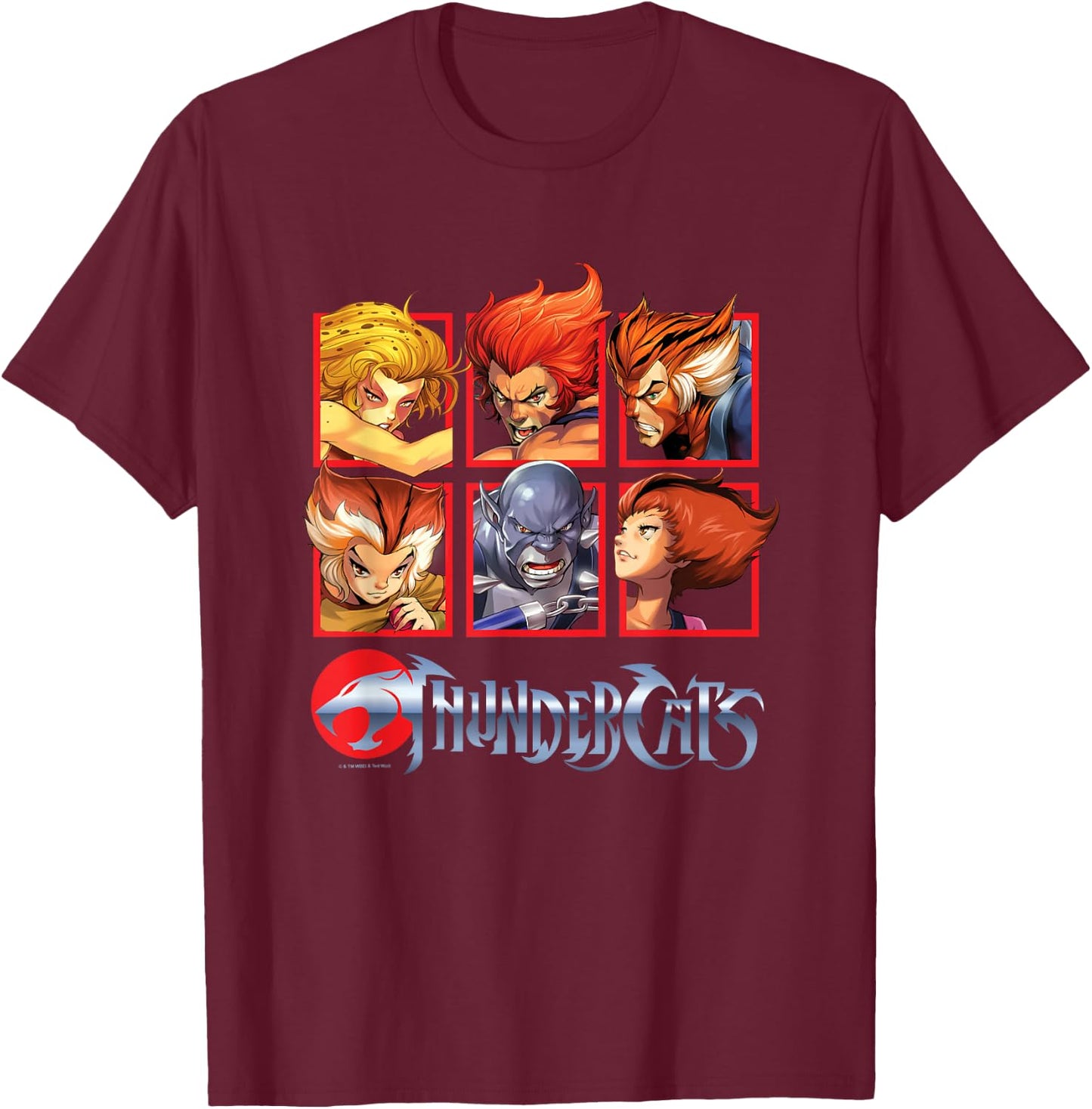 ThunderCats Bring The Thunder Iconic Characters Chest Panels T-Shirt - T-Shirt | Maroon