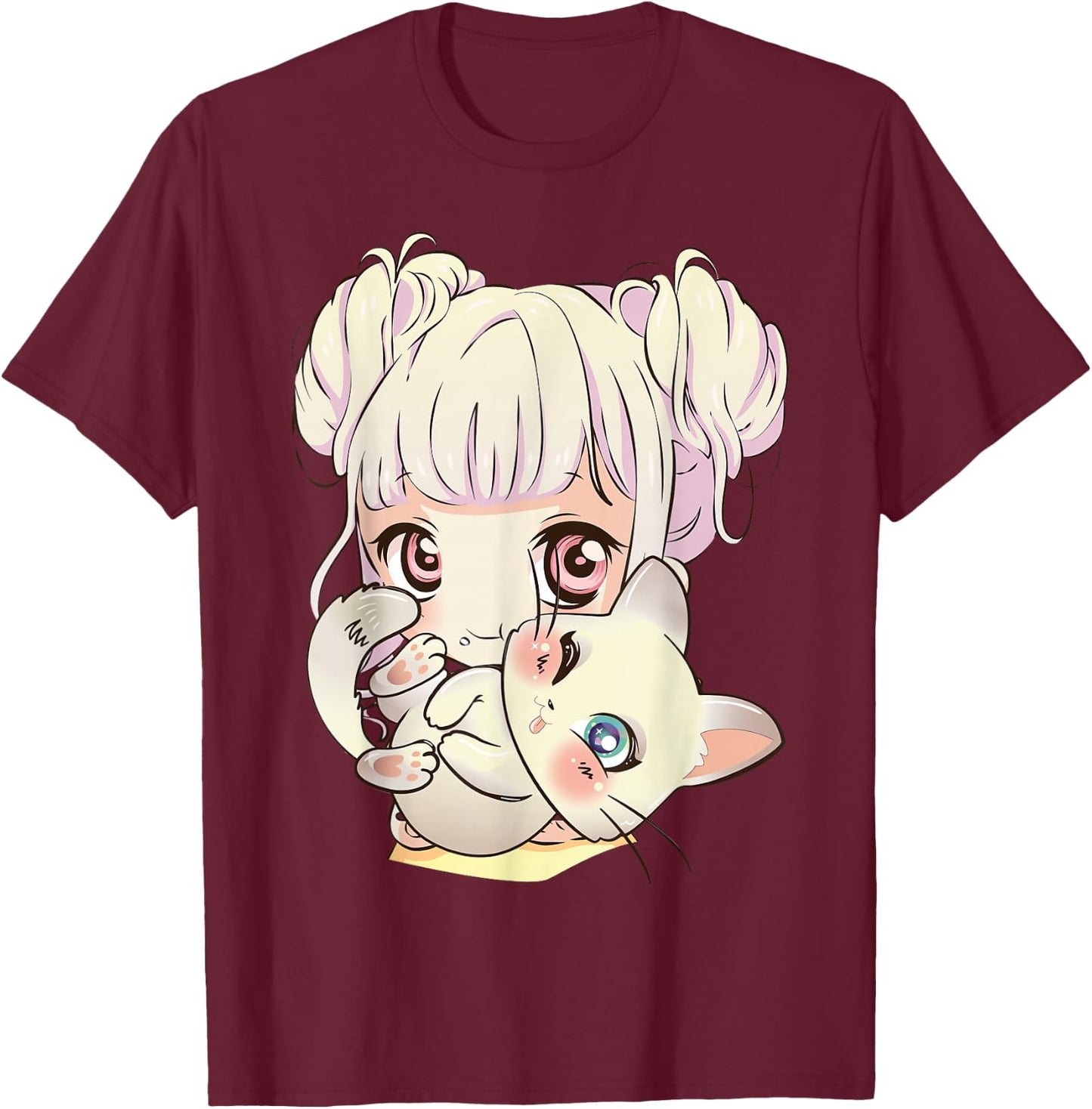 Cute Anime and Cats for Teen Manga Kawaii Graphic Otaku T-Shirt - T-Shirt | Maroon