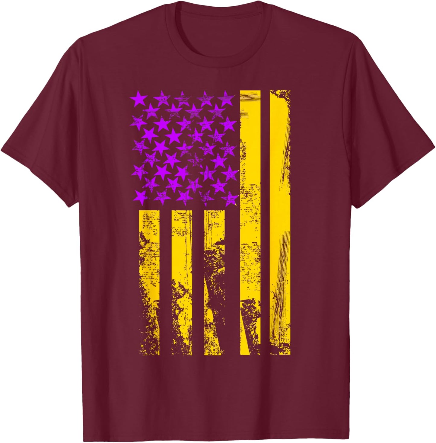 Purple Gold USA American Flag Patriotic T-Shirt - T-Shirt | Maroon