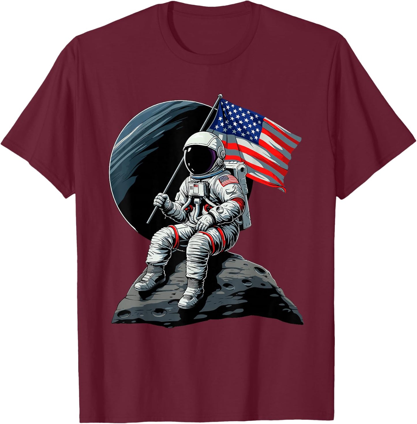 Patriotic Space Astronaut 4th Of July USA American Flag Women Men T-Shirt - T-Shirt | Maroon