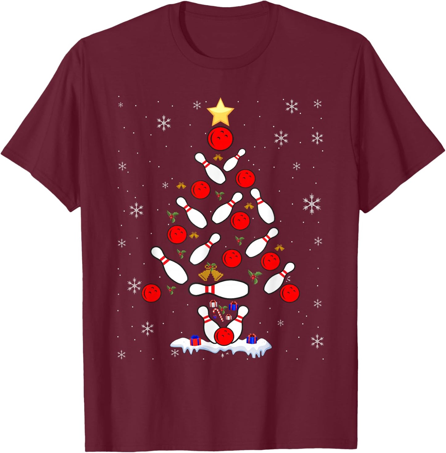 Funny Bowling Christmas Tree Lights Xmas Women T-Shirt - T-Shirt | Maroon