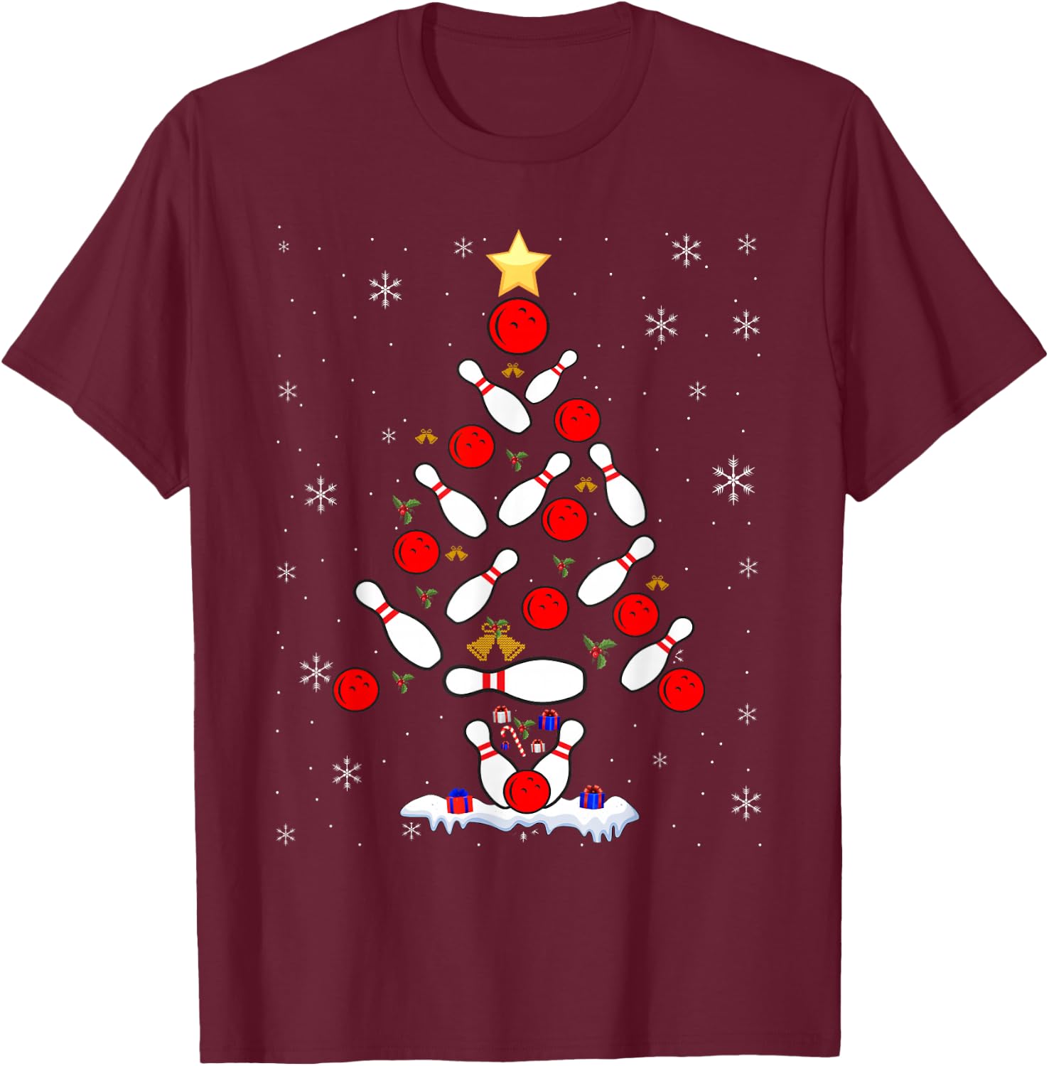 Funny Bowling Christmas Tree Lights Xmas Women T-Shirt - T-Shirt | Maroon