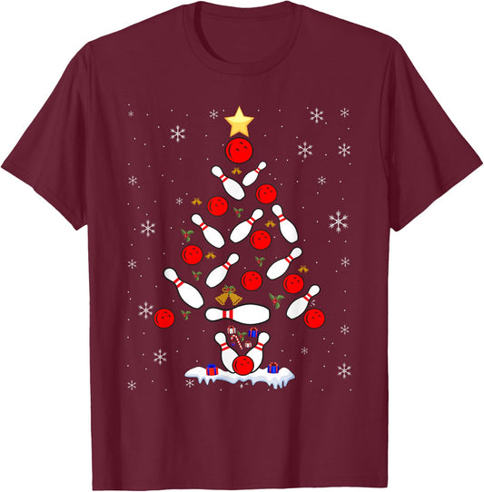 Funny Bowling Christmas Tree Lights Xmas Women T-Shirt - T-Shirt | Maroon