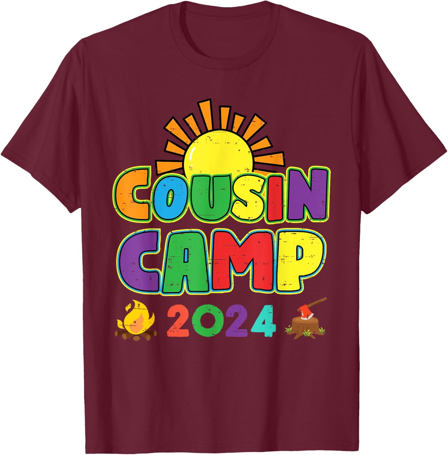Cousin Camp 2024 Family Vacation Summer Camping Crew Cute T-Shirt - T-Shirt | Maroon