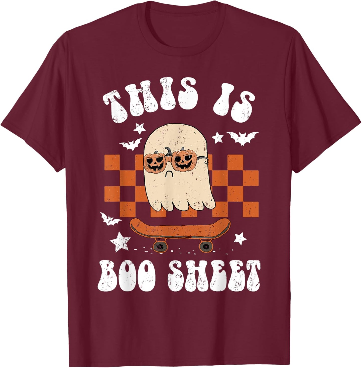 Cute Ghost Skateboarding This is Boo Sheet Halloween Costume T-Shirt - T-Shirt | Maroon