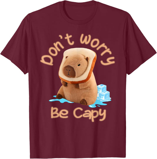 Capybara Don't Worry Be Capy Distressed T-Shirt - T-Shirt | Maroon