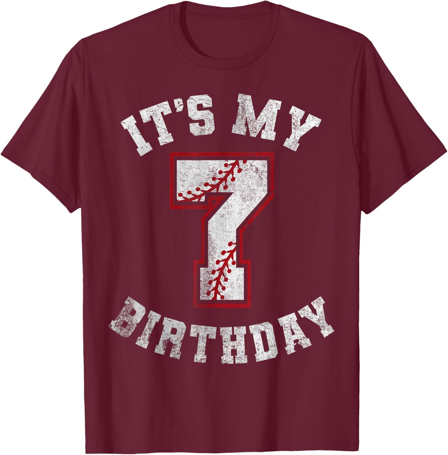 It's My 7th Birthday Baseball 7 Year Old Birthday Boys Kids T-Shirt - T-Shirt | Maroon