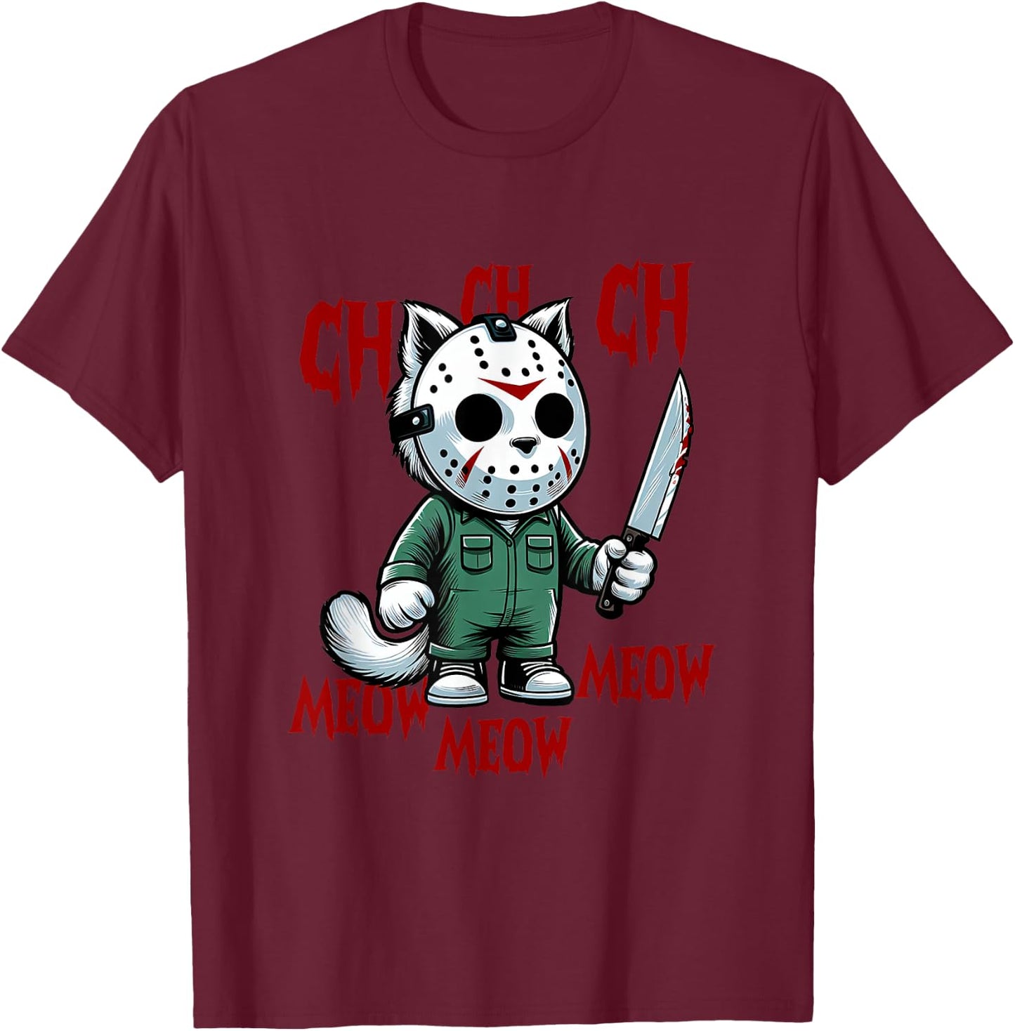 Funny Cat Horror Movies Cute Halloween for Cat Kitty Lovers Men Women T-Shirt - T-Shirt | Maroon