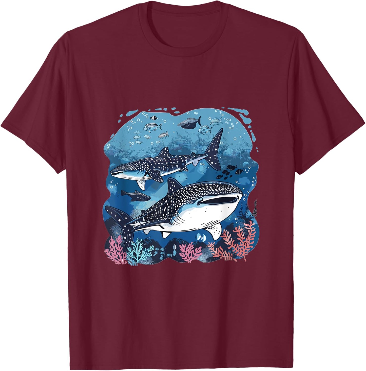 Whale Shark Sea Animal Graphic T-Shirt - T-Shirt | Maroon