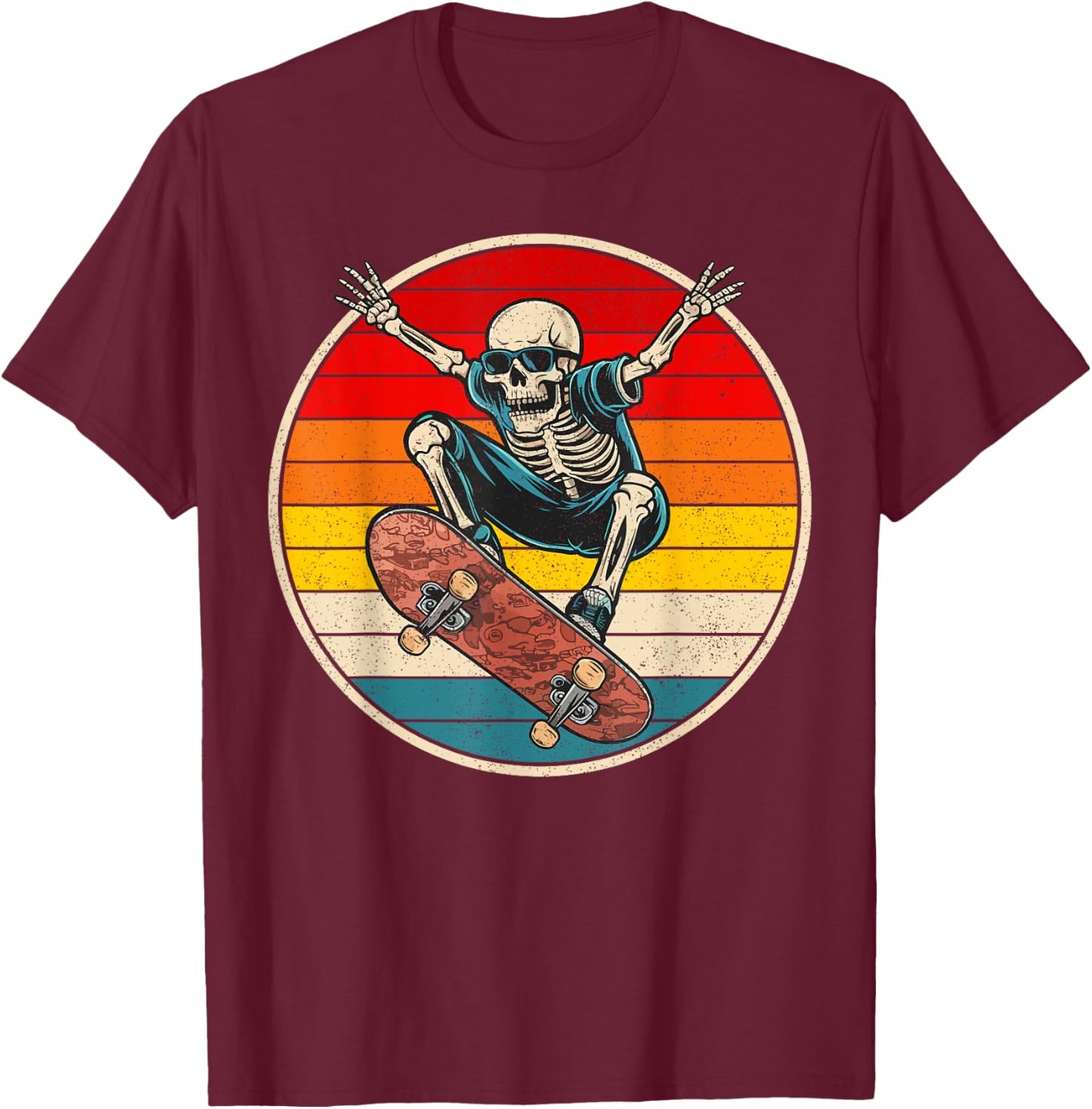 Retro Skateboarding Skateboard Skeleton Skateboarder Street T-Shirt - T-Shirt | Maroon