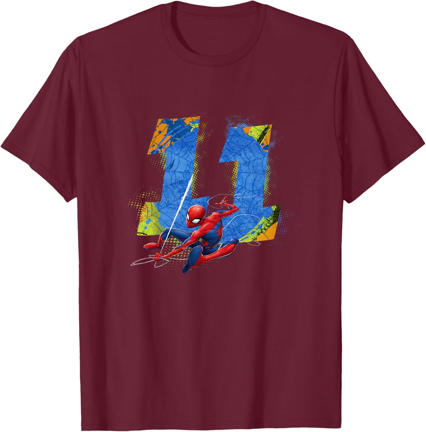 Marvel Super Heroes Spider-Man 11 Year Old Eleventh Birthday T-Shirt - T-Shirt | Maroon
