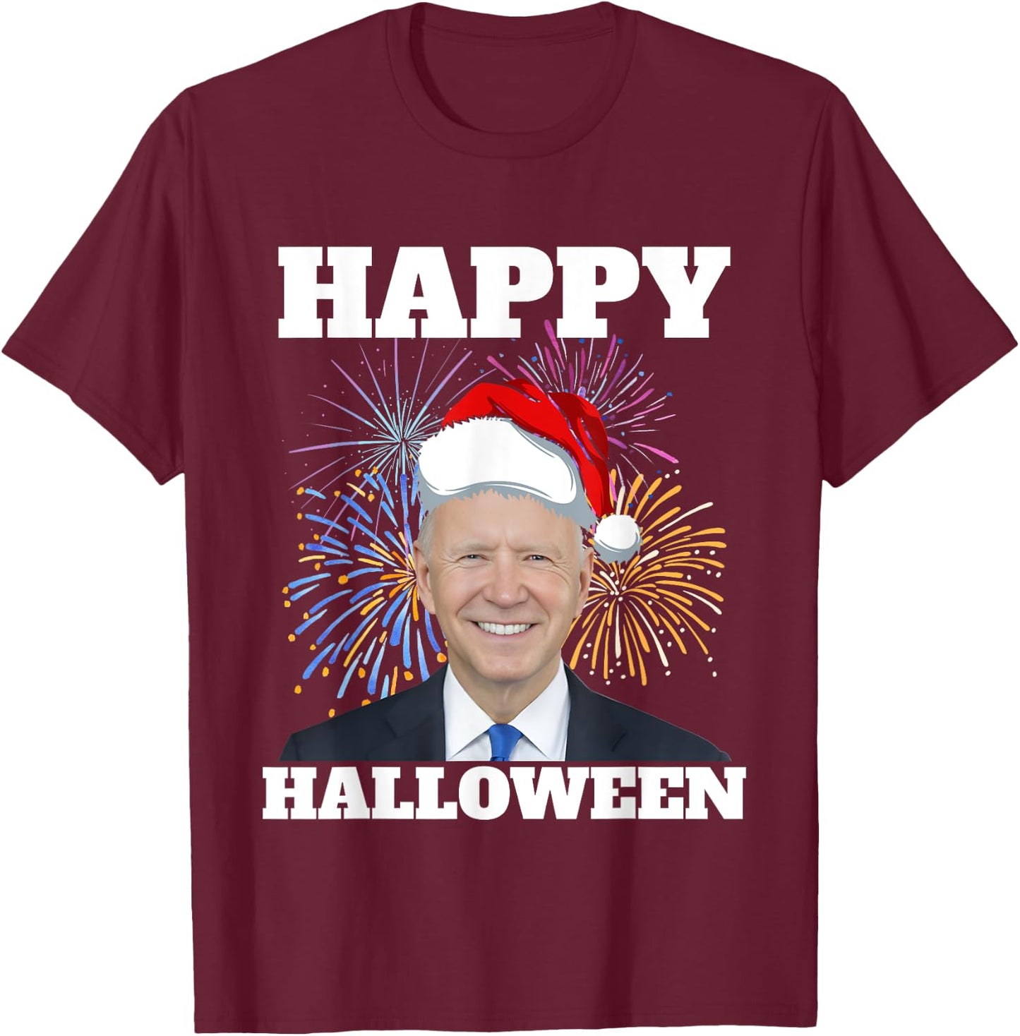 Funny Joe Biden 4th Of July Happy Halloween Firework US Flag Men T-Shirt - T-Shirt | Maroon